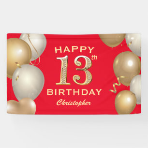 Banderoles 13e Anniversaire de Ballons Rouge et Or
