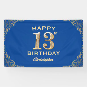 Banderoles 13e anniversaire Parties scintillant bleue et or c