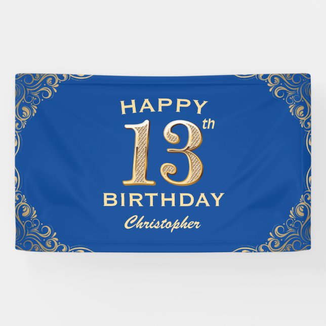 Banderoles 13e anniversaire Parties scintillant bleue et or c (Horizontal)