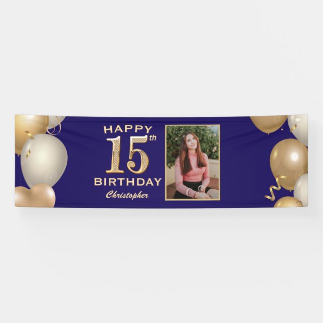 Banderoles 15e anniversaire de la fête Marine Bleu et Ballons (Horizontal)