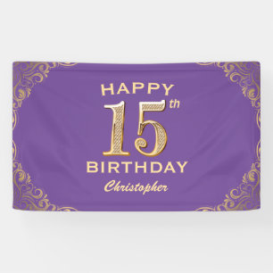Banderoles 15e anniversaire de la fête violet et Parties scin