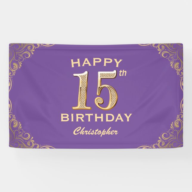 Banderoles 15e anniversaire de la fête violet et Parties scin (Horizontal)