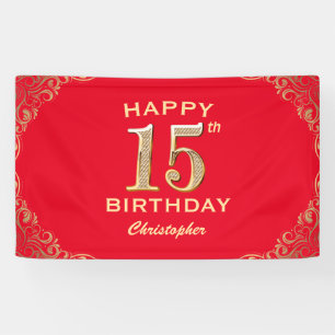 Banderoles 15e anniversaire Parties scintillant rouge et or c