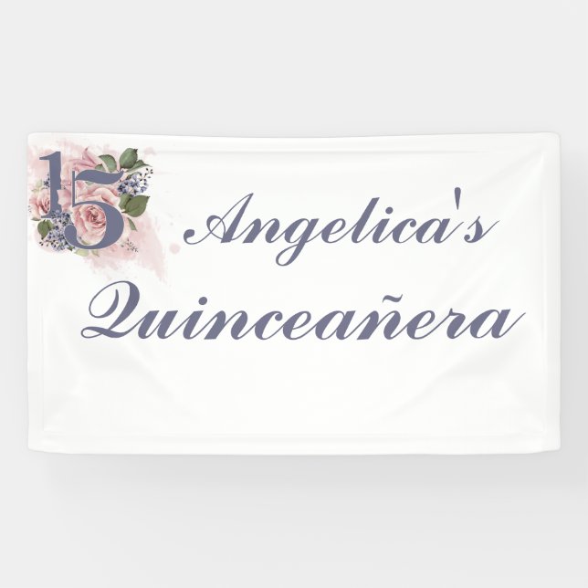 Banderoles 15e anniversaire Quinceanera Chic Floral Aquarelle (Horizontal)