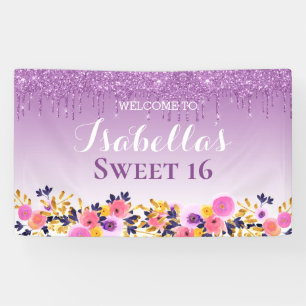Banderoles 16 ans Parties scintillant de séchage floral pou
