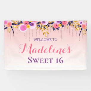 Banderoles 16 ans   Parties scintillant de séchage floral ros