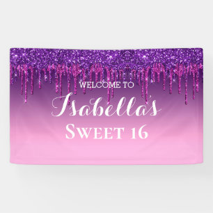 Banderoles 16 ans Parties scintillant pourpre