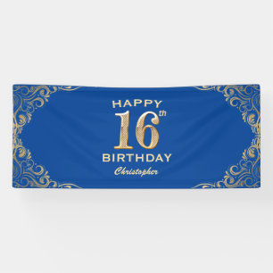 Banderoles 16e anniversaire Parties scintillant bleue et or c