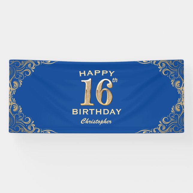 Banderoles 16e anniversaire Parties scintillant bleue et or c (Horizontal)
