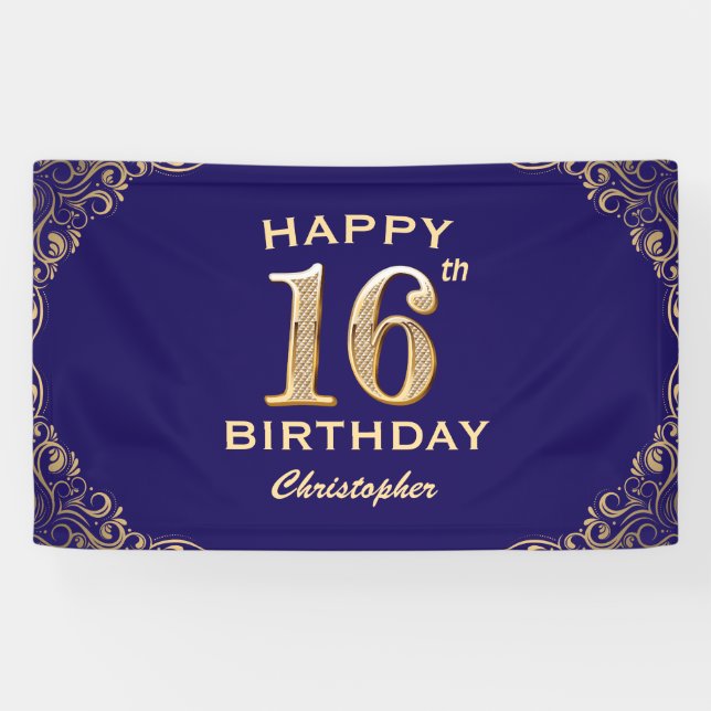 Banderoles 16e anniversaire Parties scintillant marine bleu e (Horizontal)