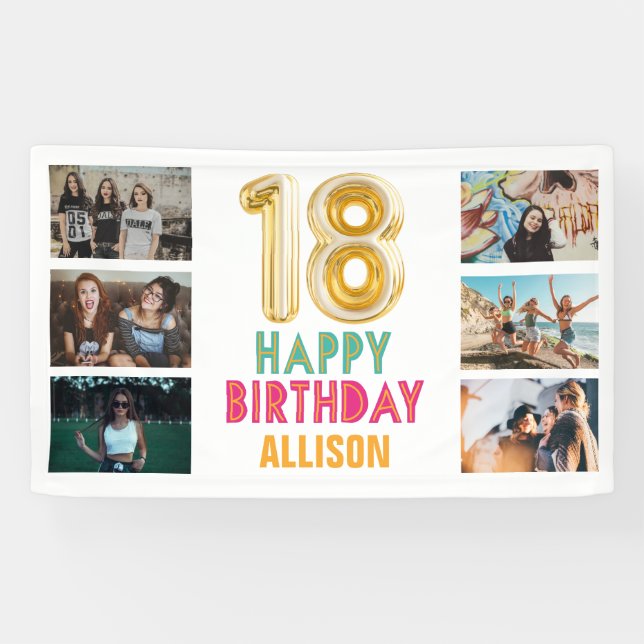 Banderoles 18e anniversaire Ballons photo joyeuse fête d'anni (Horizontal)