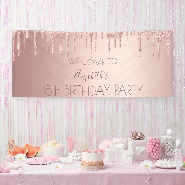Banderoles 18e anniversaire blush rose or parties scintillant (Fête)