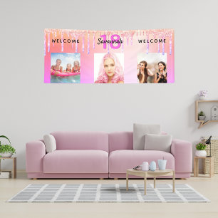 Banderoles 18e anniversaire fête rose parties scintillant pho