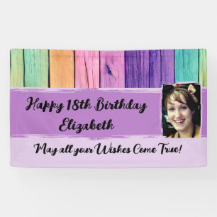 Banderoles 18e anniversaire licorne couleurs nom photo violet