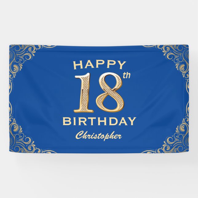 Banderoles 18e anniversaire Parties scintillant bleue et or c (Horizontal)