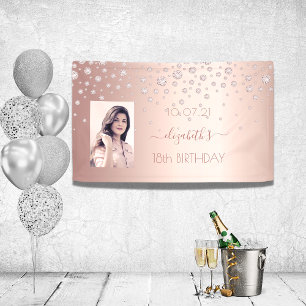 Banderoles 18e anniversaire photo rose or rose brillant diama