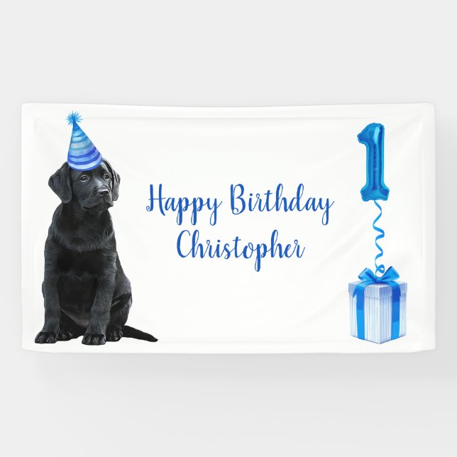 Banderoles 1er Anniversaire Chiot Thème - Chien bleu mignon G (Horizontal)