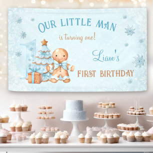 Banderoles 1er anniversaire Gingerbread Man Boy Blue Christma