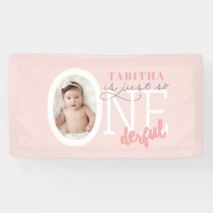 Banderoles 1er anniversaire ONE derful rose girly moderne élé