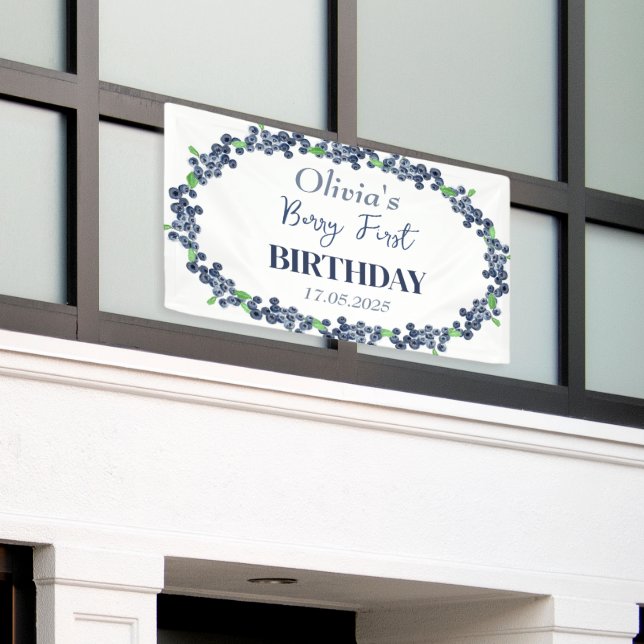 Banderoles 1ère fête d'anniversaire Blueberry Baby Girl (Bâtiment extérieur)
