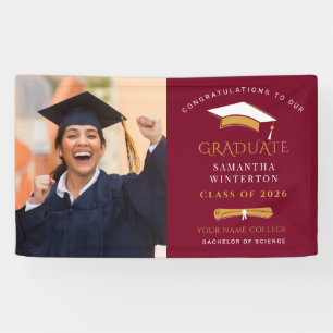 Banderoles 2022 Graduation Photo Gold Burgundy Grad Party