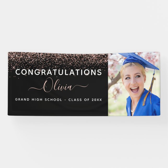 Banderoles 2022 Parties scintillant de diplôme Rose or rose r (Horizontal)