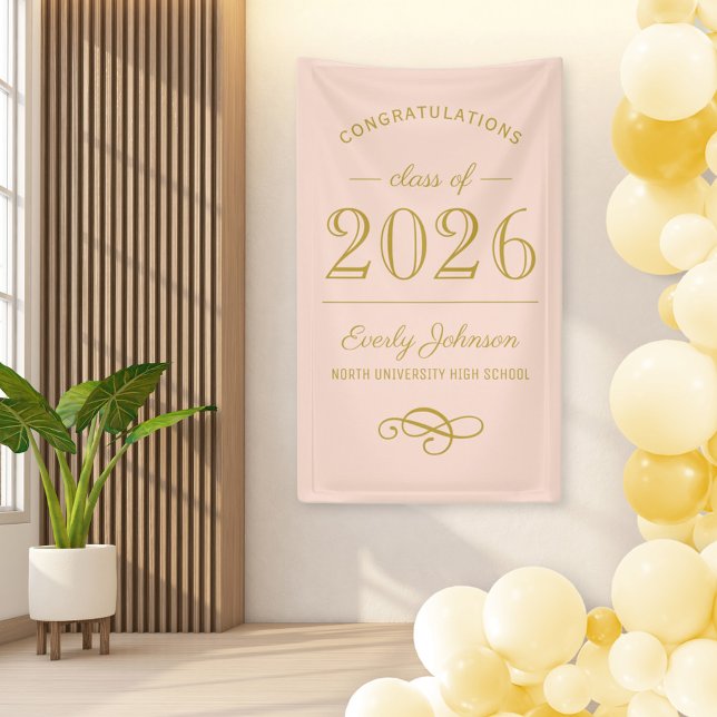 Banderoles 2025 Elegant Blush et Gold Custom Graduation (Créateur téléchargé)