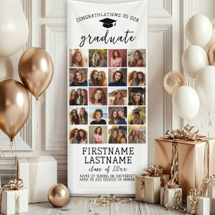 Banderoles 20 Photo Collage Graduation Moderne Minimal Blanc