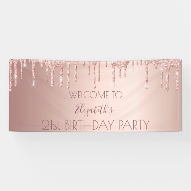 Banderoles 21e anniversaire blush rose or parties scintillant (Horizontal)