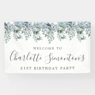 Banderoles 21e anniversaire Dusty Blue Floral Bienvenue