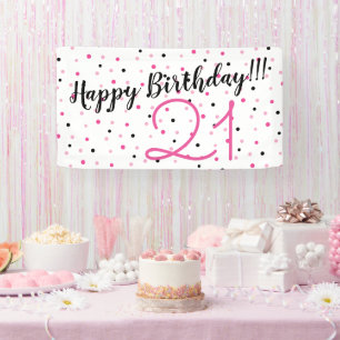 Banderoles 21e anniversaire PINK thème Bonne fête d'anniversa