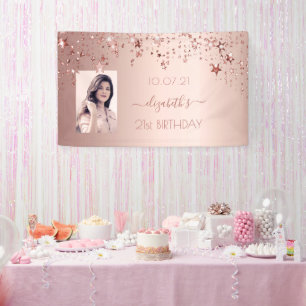 Banderoles 21e anniversaire rose or blush étoiles photo
