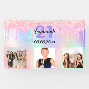 Banderoles 21e anniversaire rose pourpre gouttes photo bienve