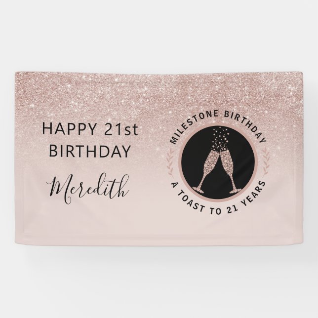 Banderoles 21e Anniversaire Toast Champagne Parties scintilla (Horizontal)