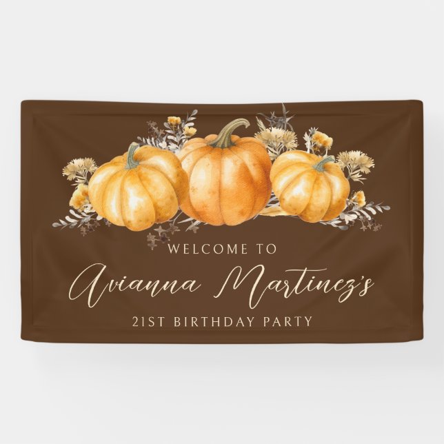 Banderoles 21e fête d'anniversaire Rustic Boho Citrouille d'a (Horizontal)