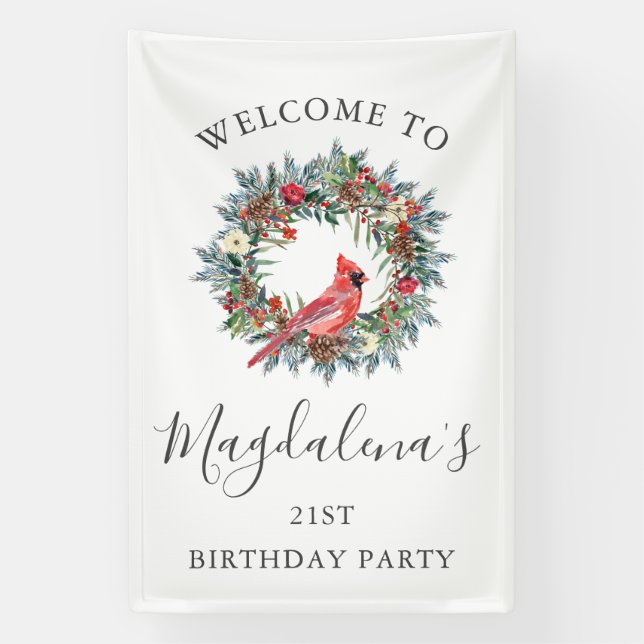 Banderoles 21st Birthday Banner Red Cardinal Custom Welcome (Verticale)