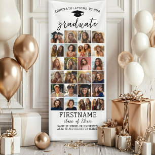 Banderoles 24 Photo Collage Graduation Moderne Minimal Blanc