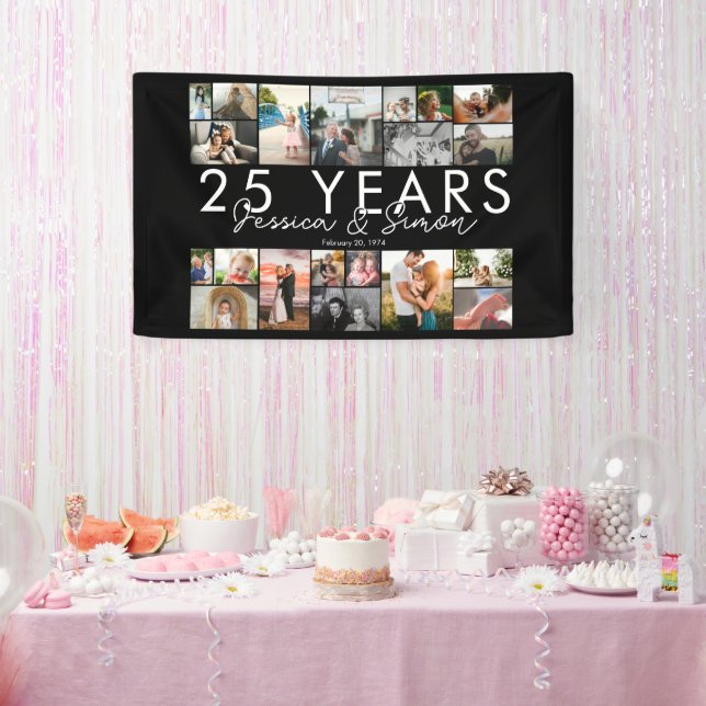 Banderoles 25 ans mariage anniversaire photo collage modifiab (Fête)