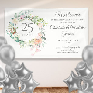 Banderoles 25e anniversaire d'argent Rose Floral Bienvenue