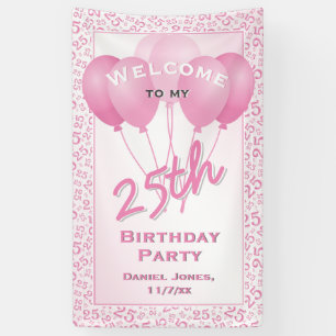 Banderoles 25e Bienvenue rose et blanc Motif de numéro aléa