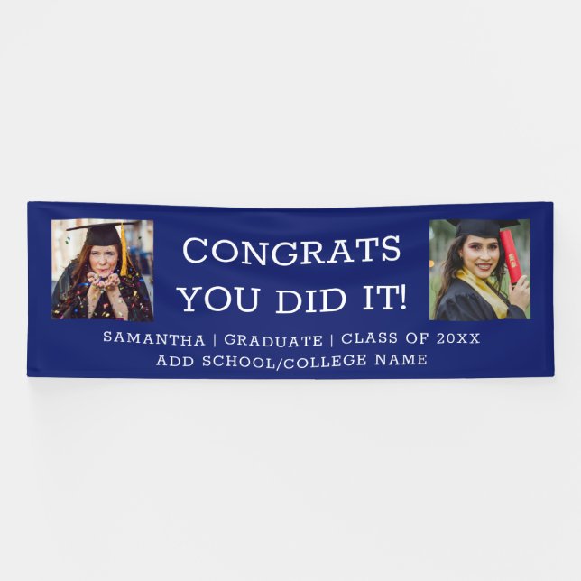 Banderoles 2 Félicitations photo Graduate 2023 Graduation Blu (Horizontal)