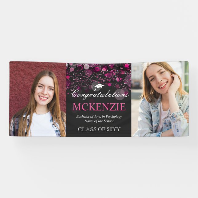 Banderoles 2 Photos Congratulations Hot Pink Bokeh Graduation (Horizontal)