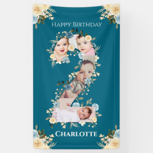 Banderoles 2e anniversaire Turquoise Fleur photo Collage bleu