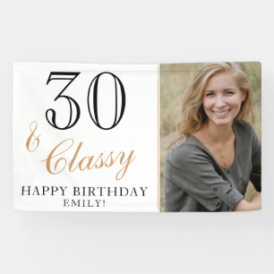 Banderoles 30 and Classy Elegant White 30th Birthday Photo