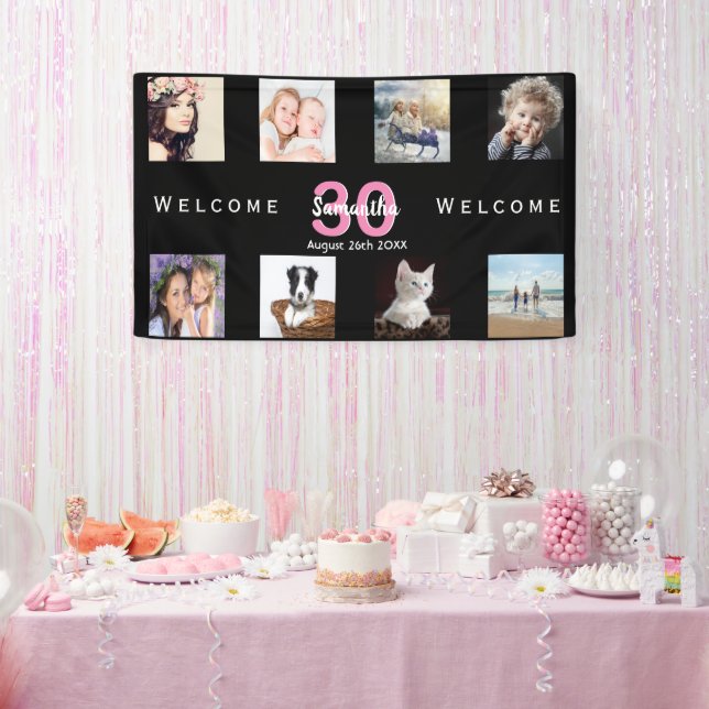 Banderoles 30e anniversaire fête photo collage fille noir (Fête)