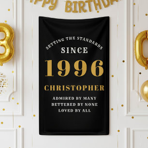 Banderoles 30e anniversaire Né en 1996 Ajouter un nom Noir Or