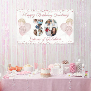 Banderoles 30e anniversaire Rose Parties scintillant d'or Col