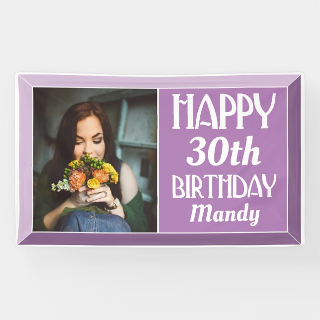 Banderoles 30ème Lavender Art Déco Photo Anniversaire (Horizontal)