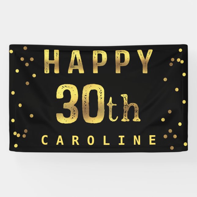 Banderoles 30ème noir heureux de confettis de feuille d'or de (Horizontal)