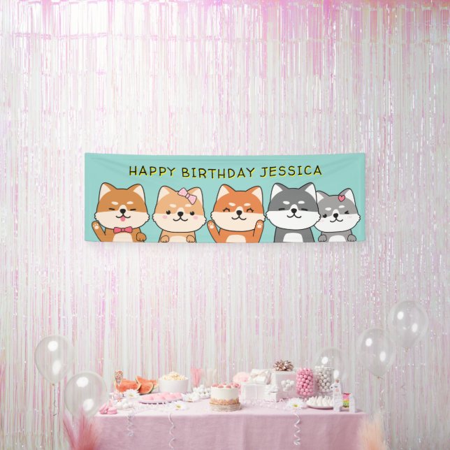 Banderoles 3e anniversaire fête Shiba Inu Chiots personnalisa (Fête)